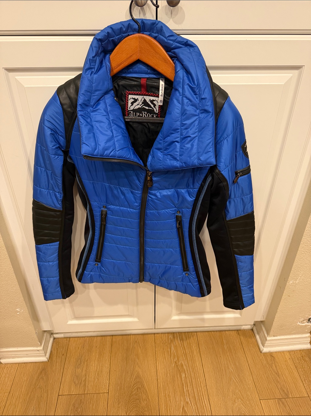 Alp N Rock Women's Royal Blue Quilted Puffer Jacket With Black Panels